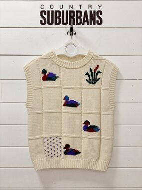 Country Suburbans Vintage Duck Sweater Vest Cream Size L